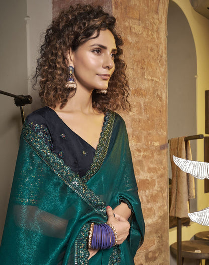 Rama Green Plain Chiffon Saree