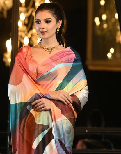 Multicoloured Printed Silk Saree