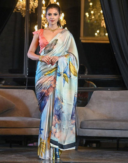 Light Blue Printed Silk Saree