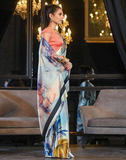 Light Blue Printed Silk Saree