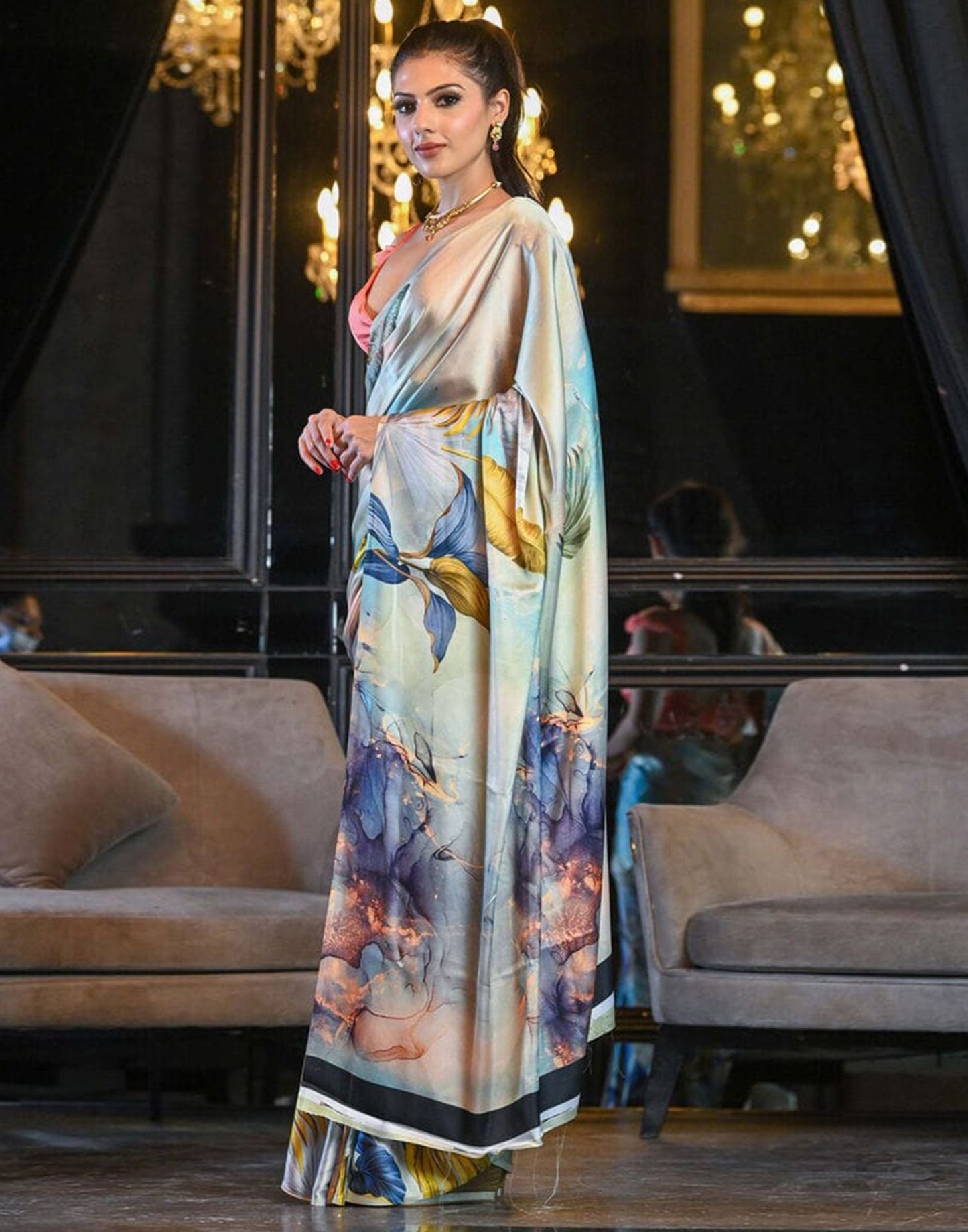 Light Blue Printed Silk Saree