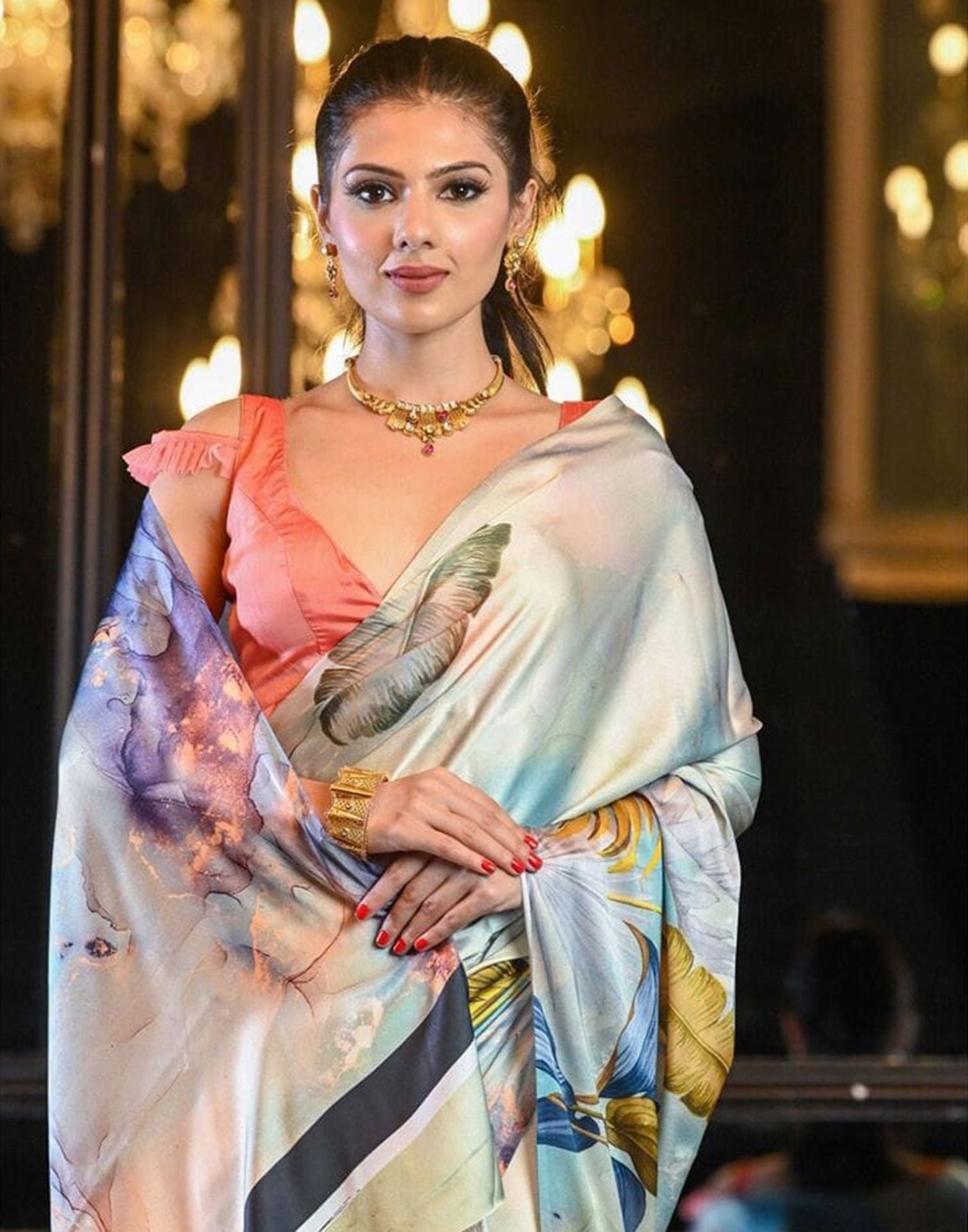 Light Blue Printed Silk Saree