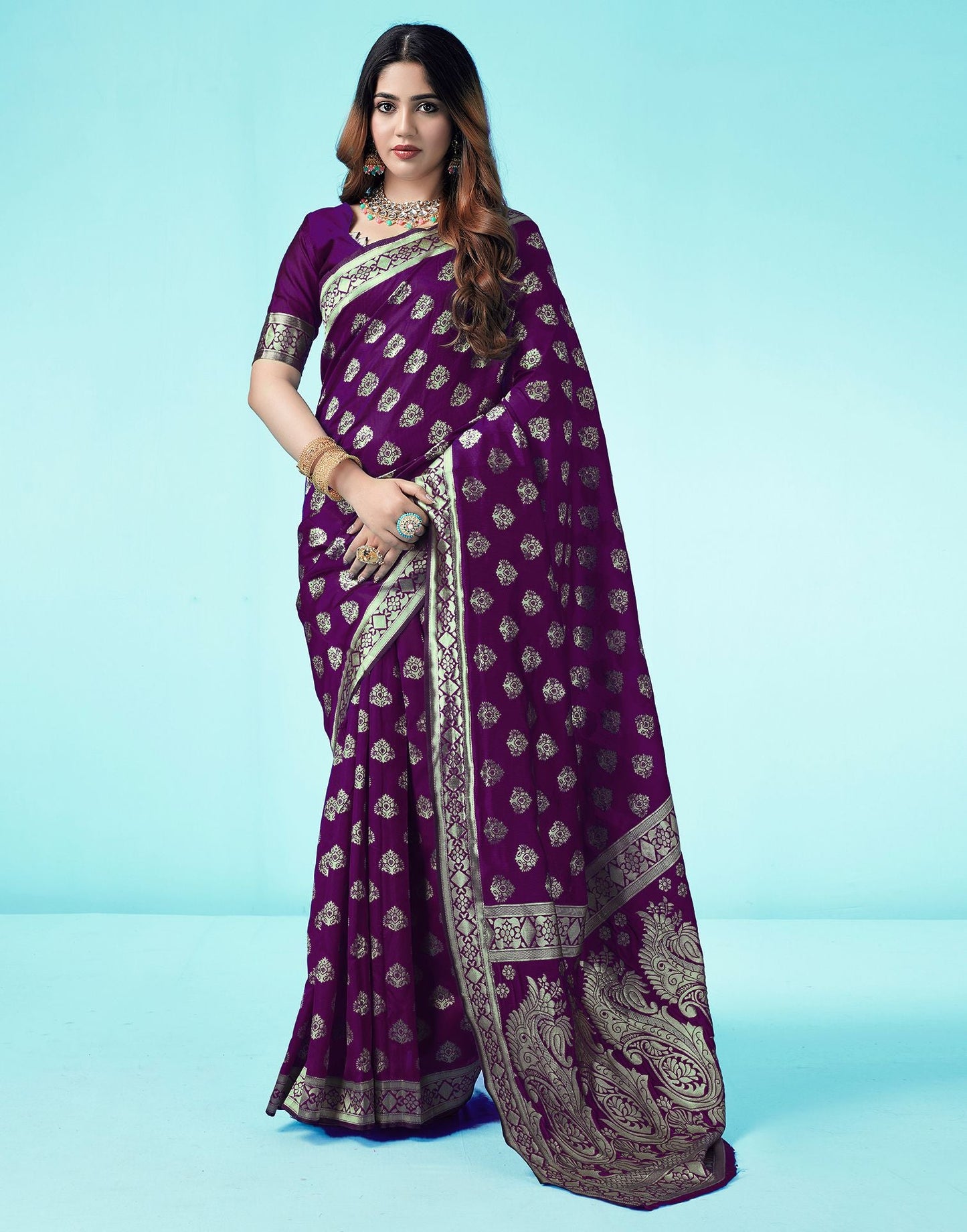 Dark Purple Jacquard Silk Saree