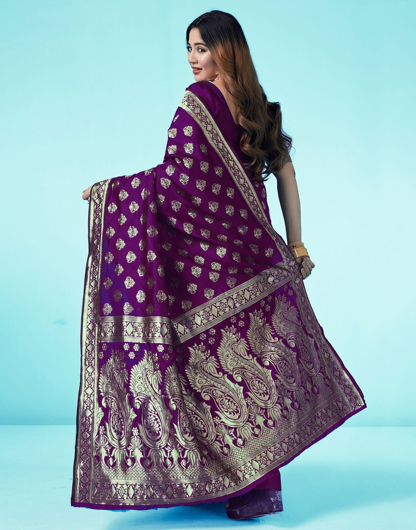 Dark Purple Jacquard Silk Saree