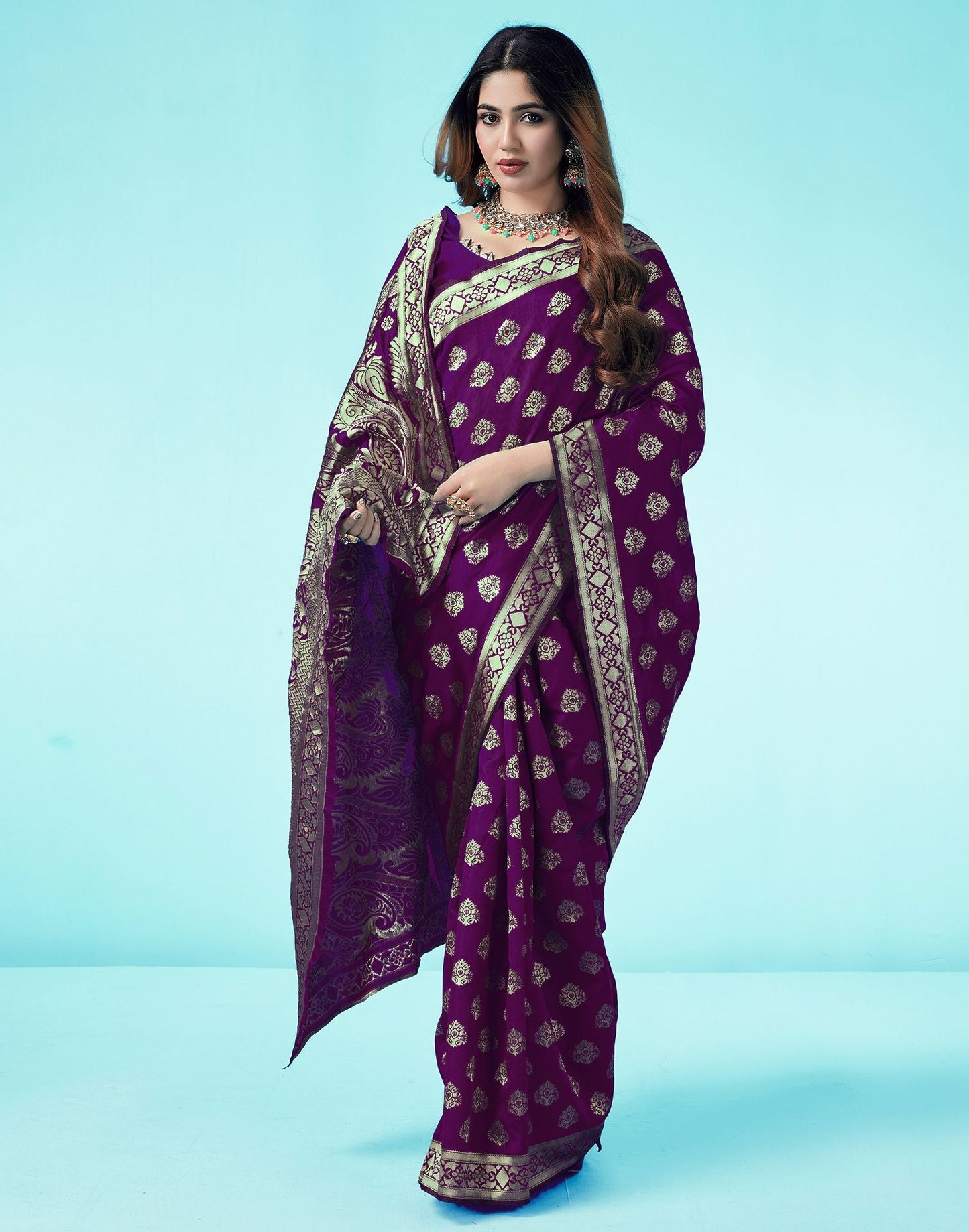 Dark Purple Jacquard Silk Saree