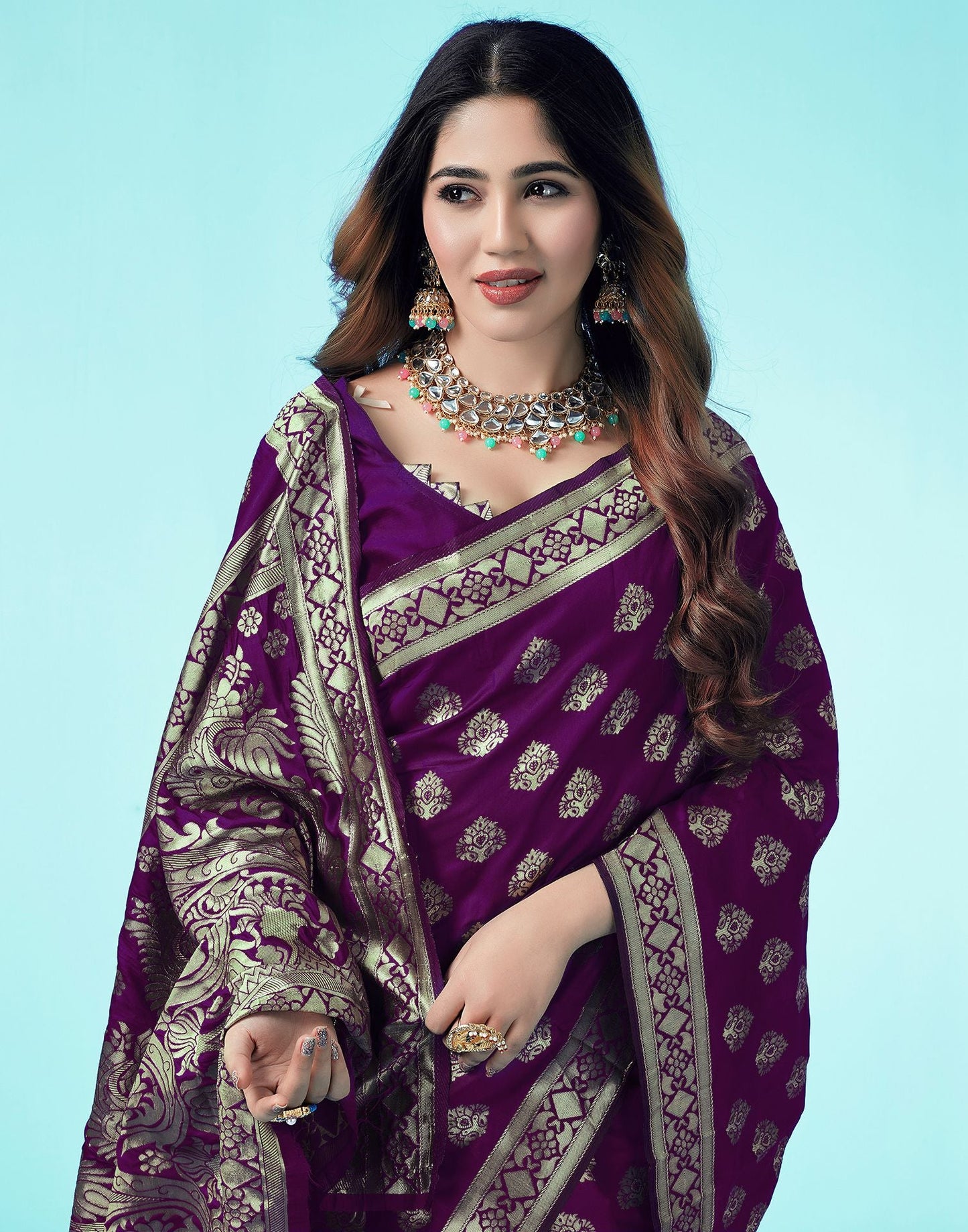 Dark Purple Jacquard Silk Saree