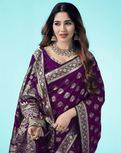 Dark Purple Jacquard Silk Saree