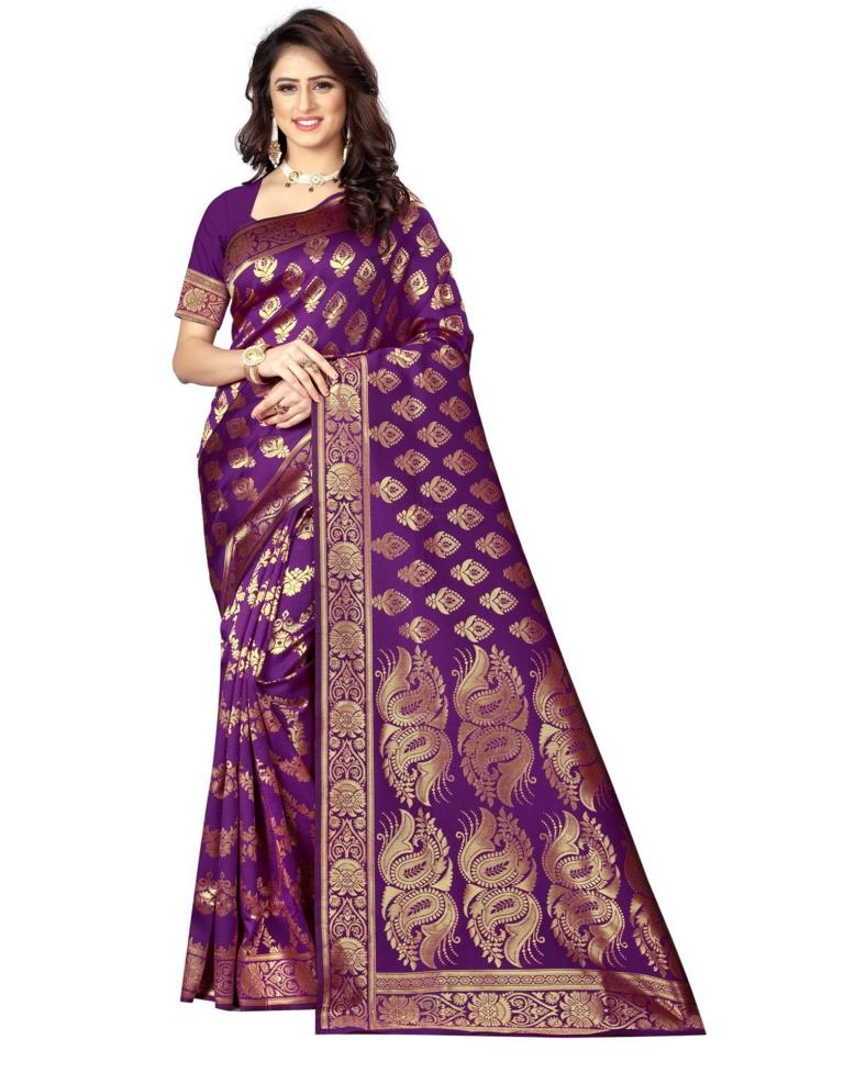 Dark Purple Jacquard Silk Saree