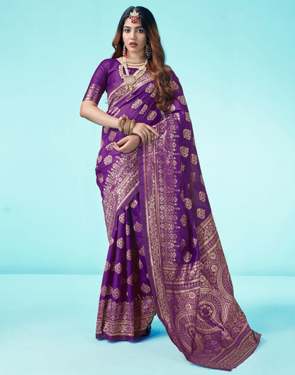 Dark Purple Jacquard Silk Saree