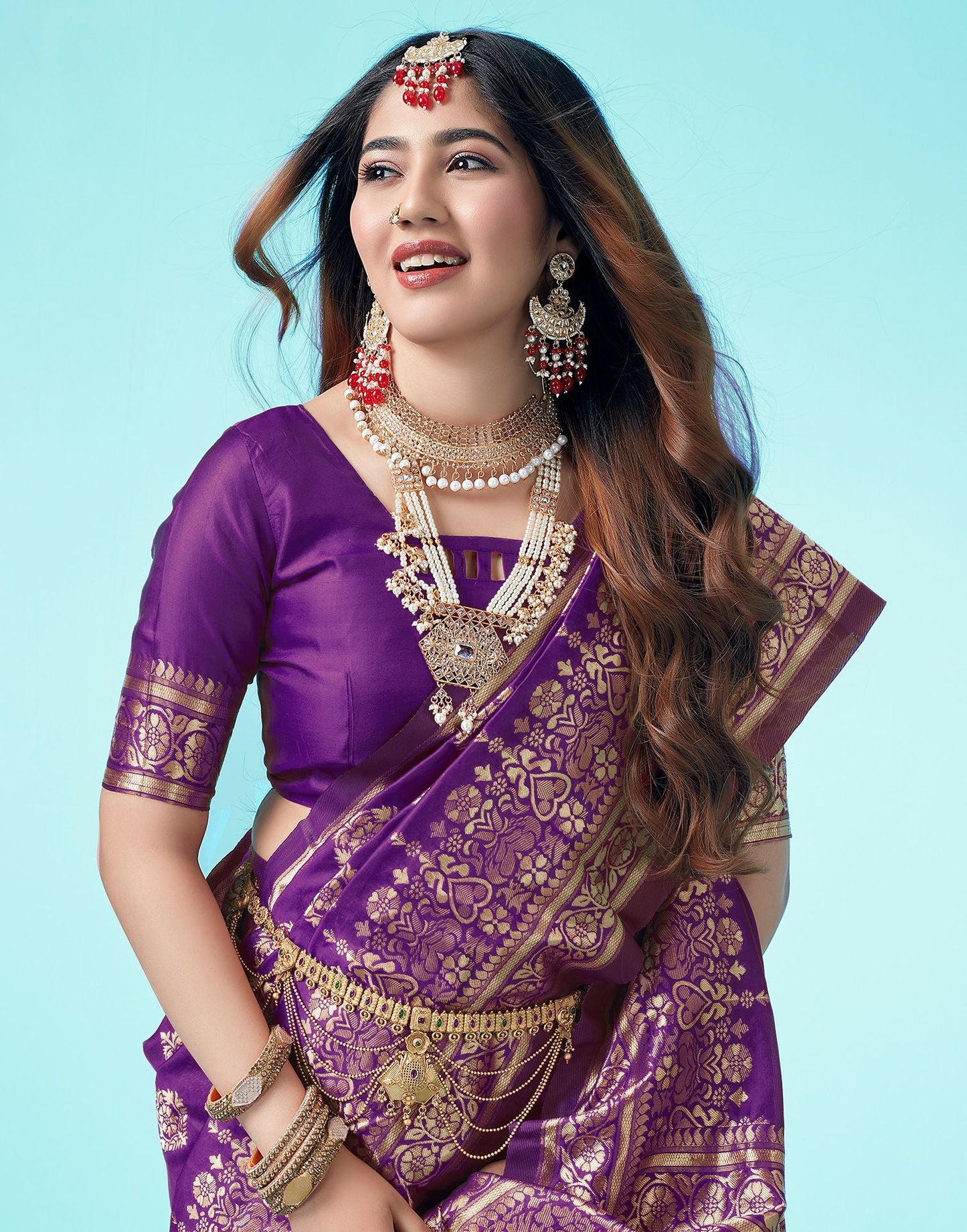 Dark Purple Jacquard Silk Saree