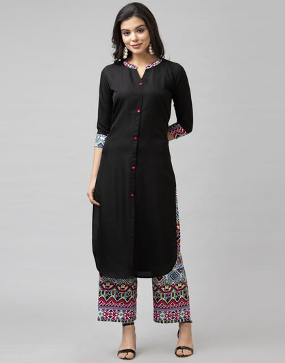 Black Printed Kurta Palazzo Set | Leemboodi