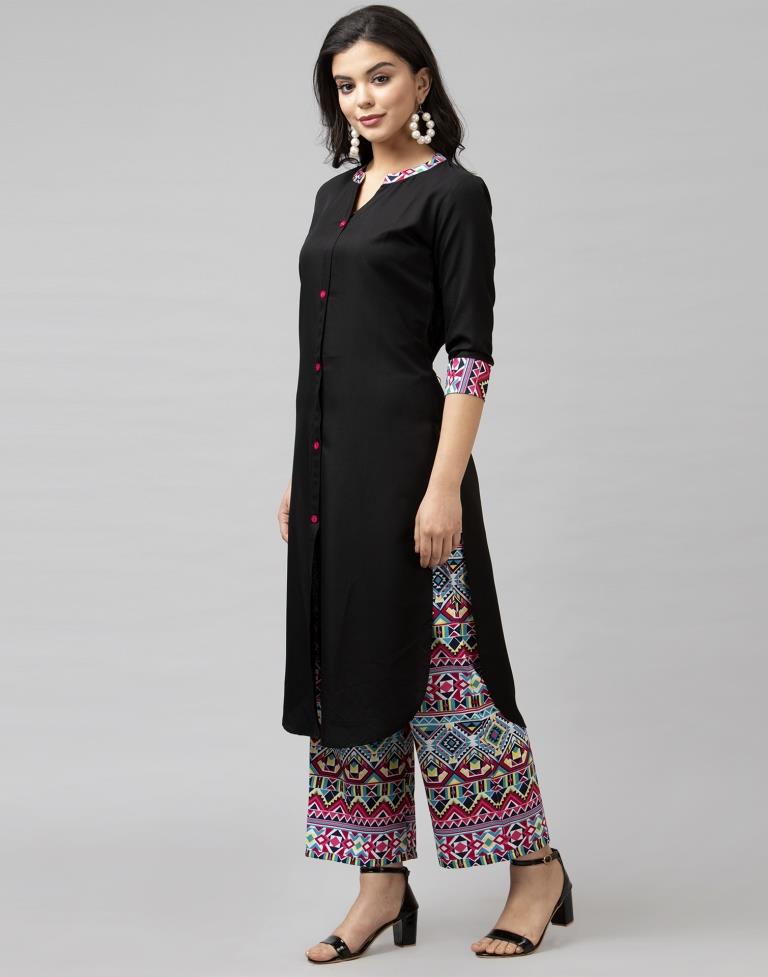 Black Printed Kurta Palazzo Set | Leemboodi