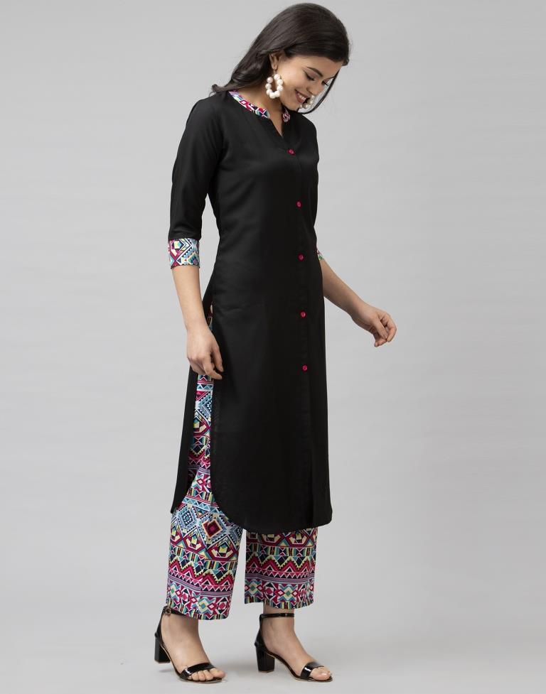 Black Printed Kurta Palazzo Set | Leemboodi