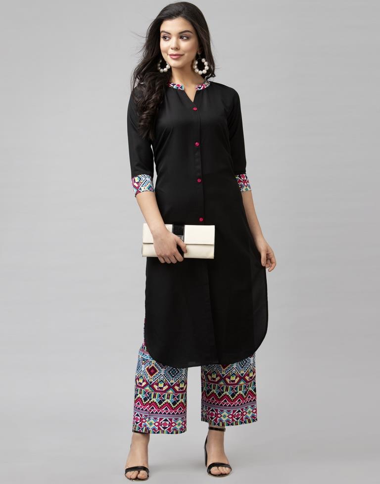 Black Printed Kurta Palazzo Set | Leemboodi