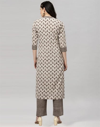 Beige Printed Kurta Palazzo Set | Leemboodi