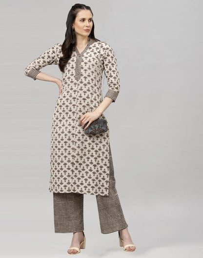 Beige Printed Kurta Palazzo Set | Leemboodi