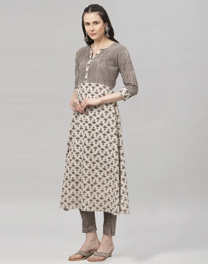 Beige Coloured Cotton Printed Kurti With Palazzo | Leemboodi