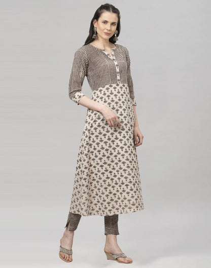 Beige Coloured Cotton Printed Kurti With Palazzo | Leemboodi