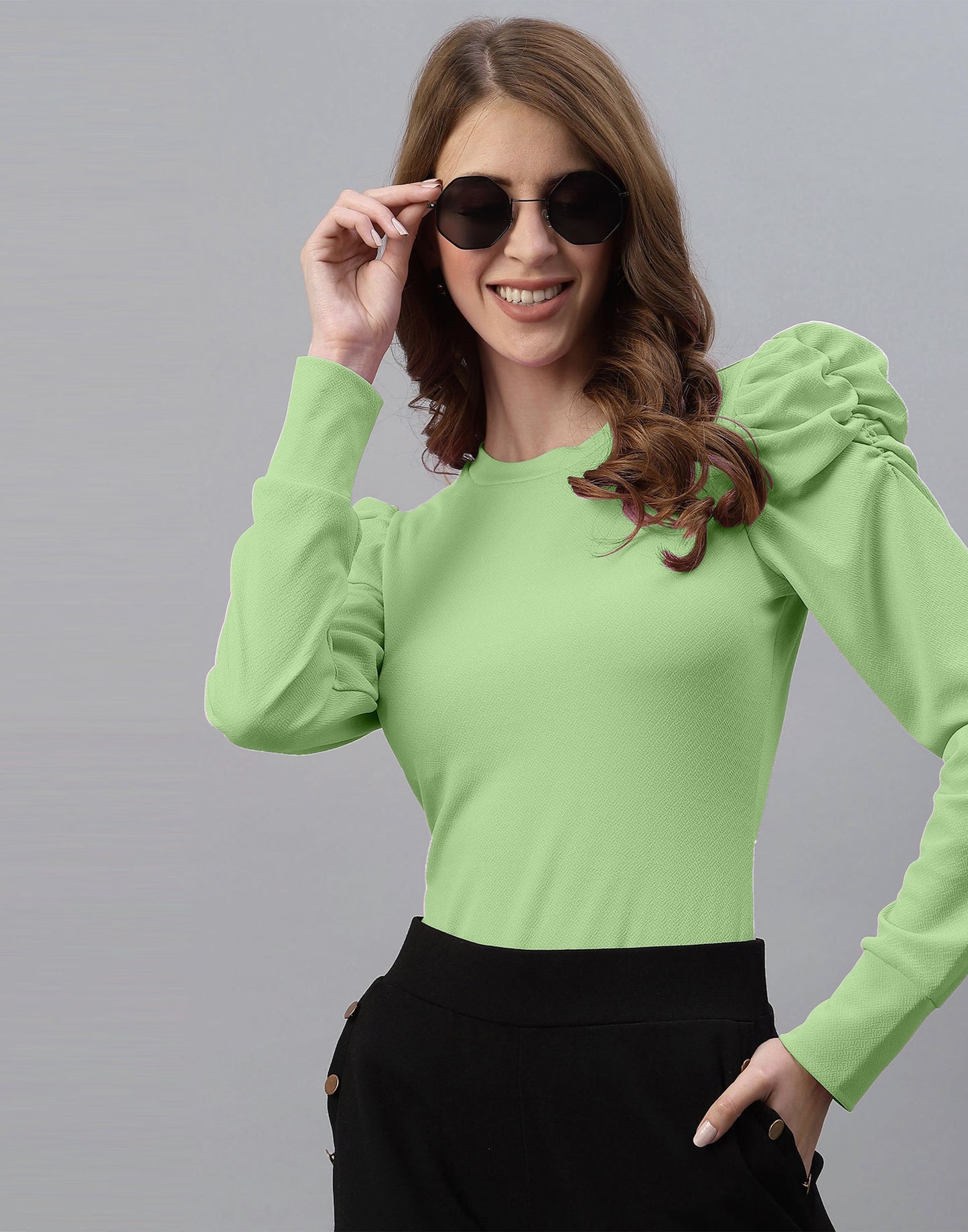 Mint Green Puff Sleeve Top | Sudathi