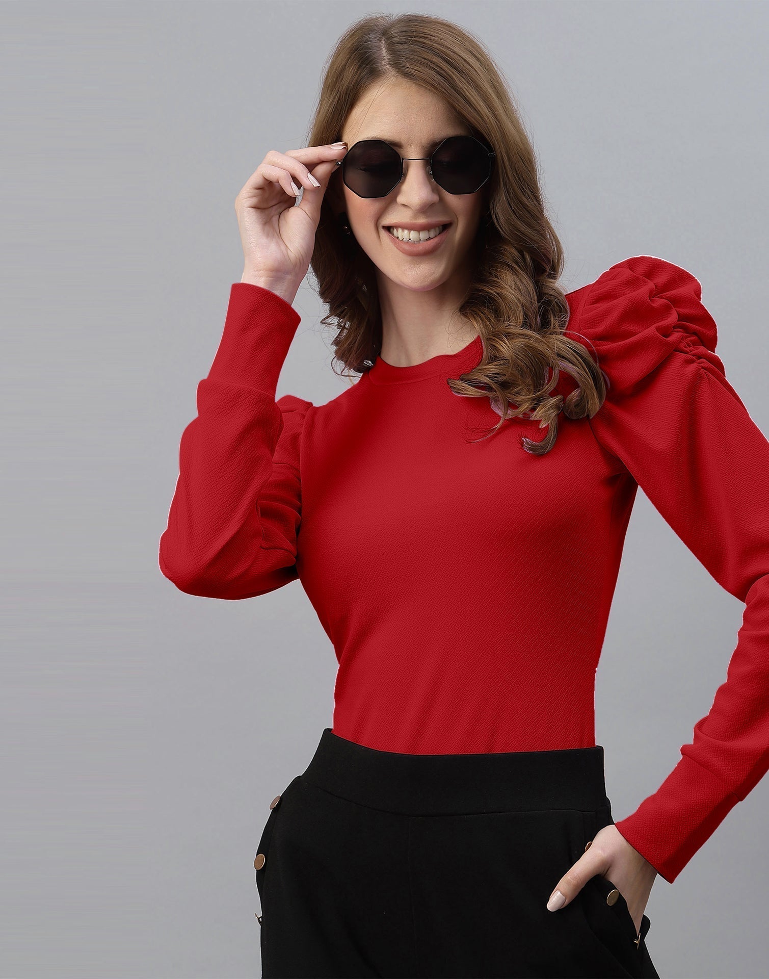 Red Puff Sleeve Top | Sudathi