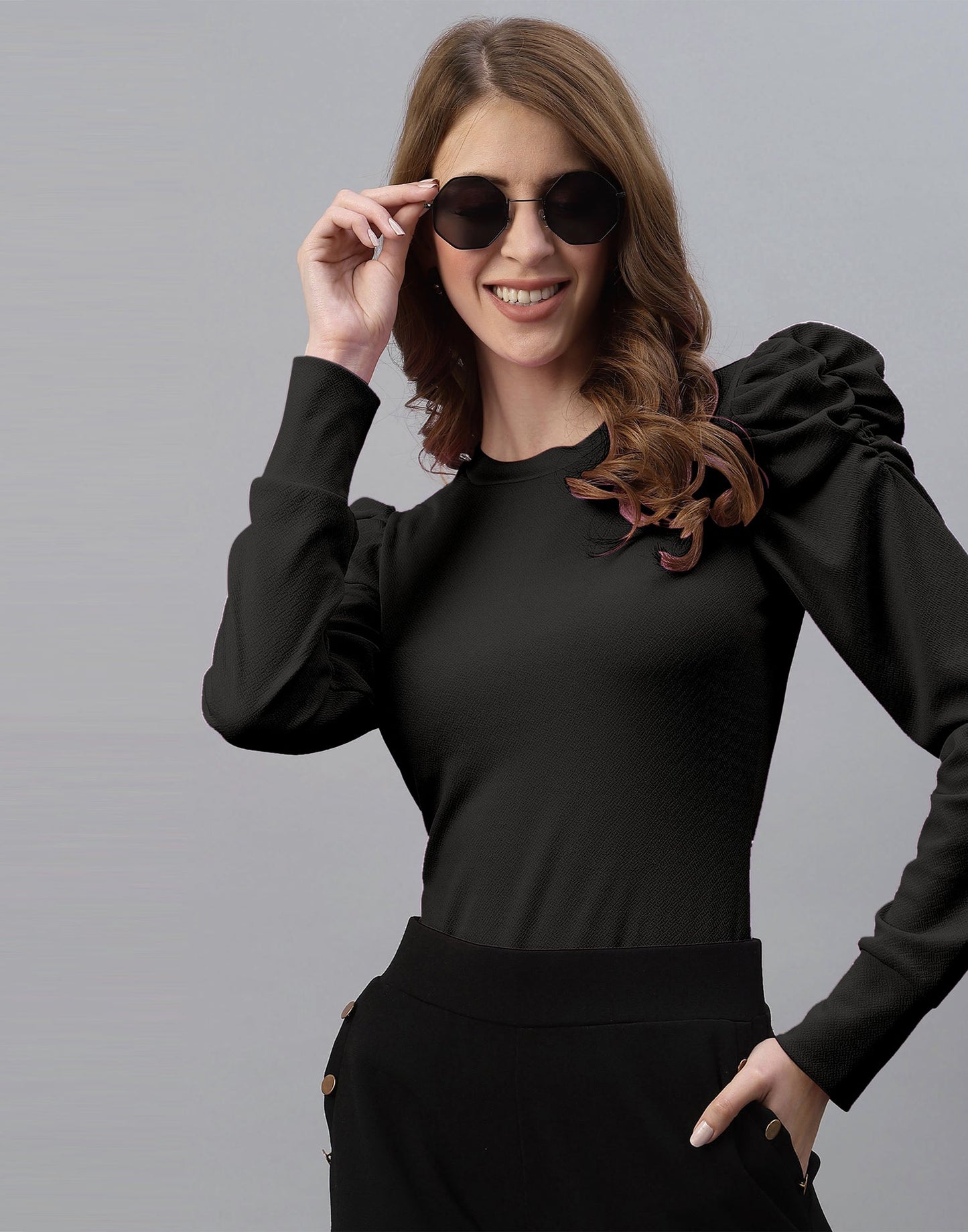 Black Puff Sleeve Top | Sudathi
