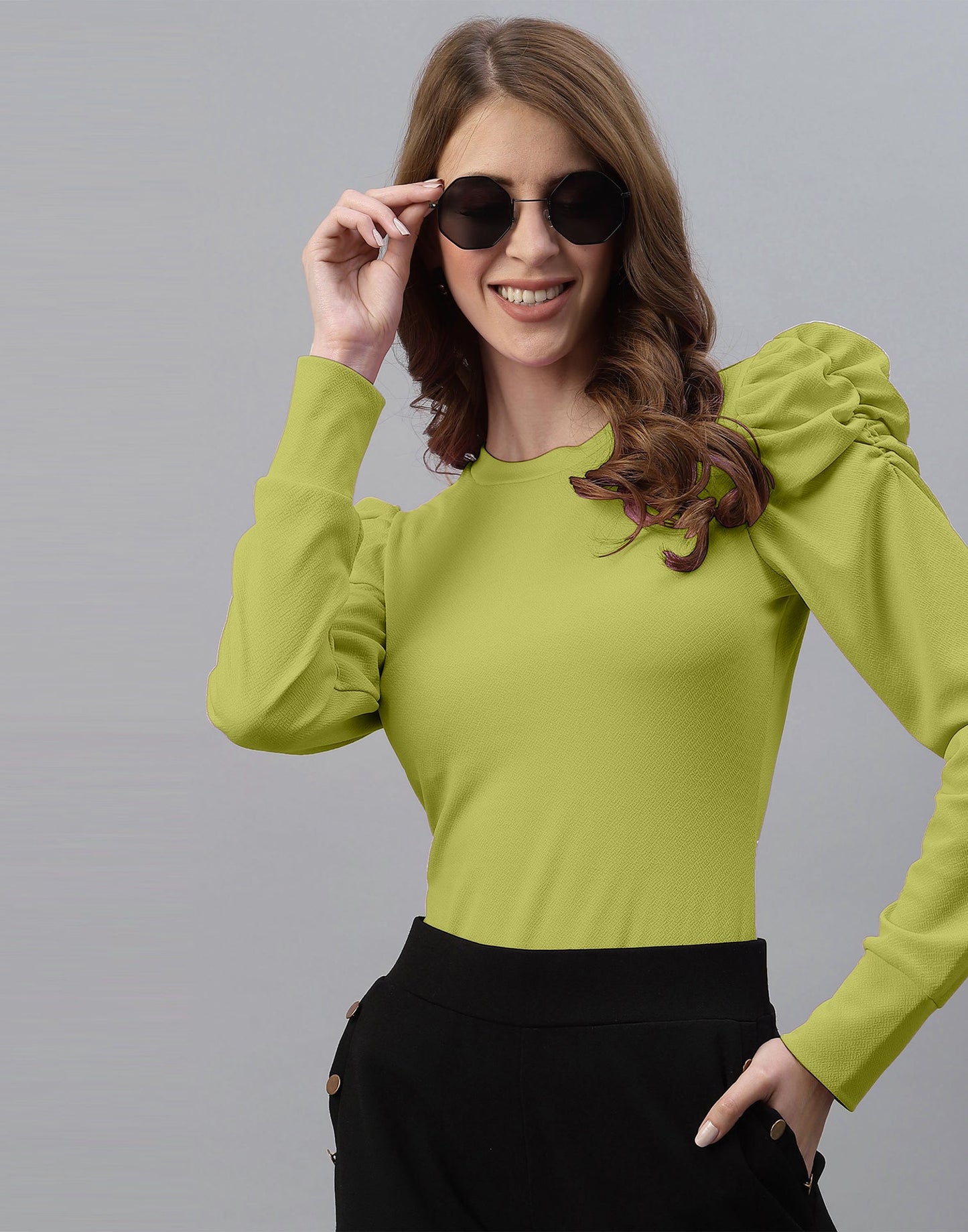 Apple Green Puff Sleeve Top | Sudathi