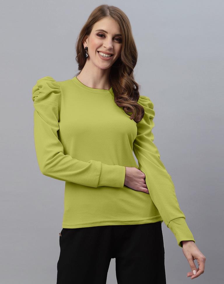 Apple Green Puff Sleeve Top | Sudathi