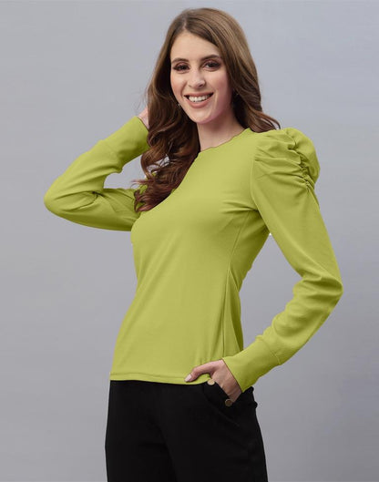 Apple Green Puff Sleeve Top | Sudathi