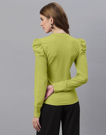 Apple Green Puff Sleeve Top | Sudathi