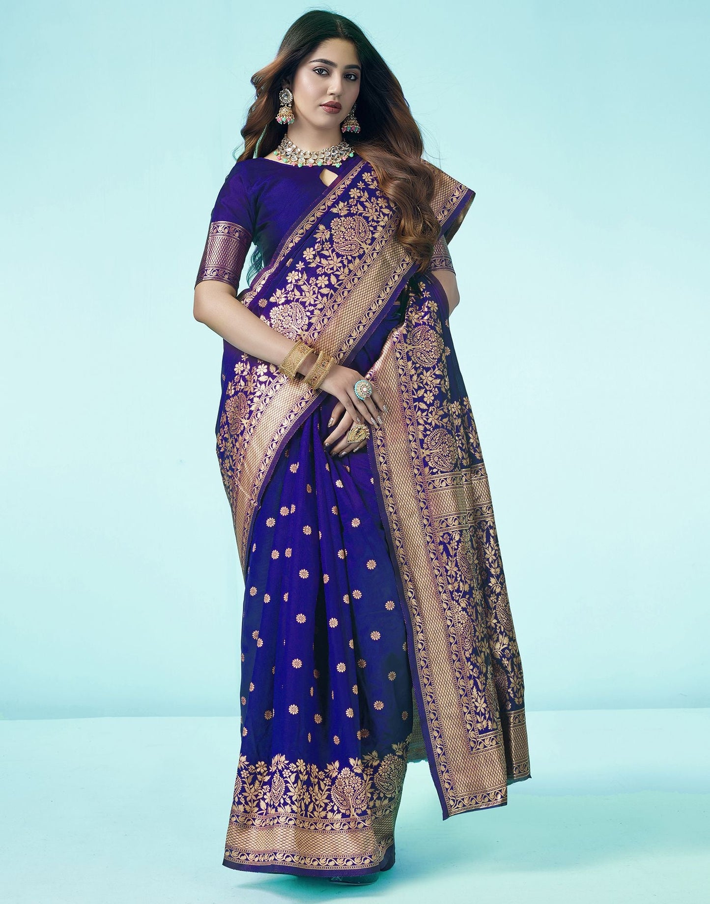 Royal Blue Jacquard Silk Saree