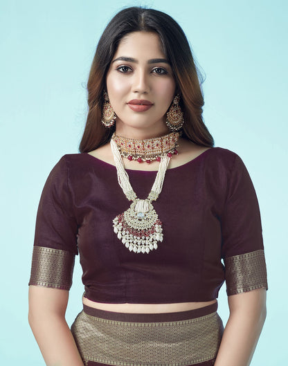 Brown Floral Banarasi Silk Saree