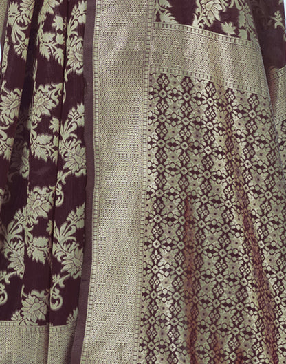 Brown Floral Banarasi Silk Saree