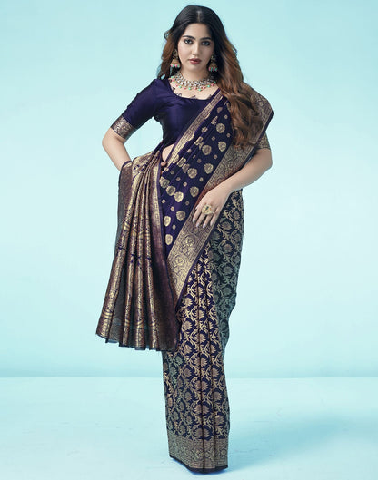 Navy Blue Jacquard Silk Saree