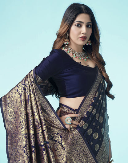 Navy Blue Jacquard Silk Saree