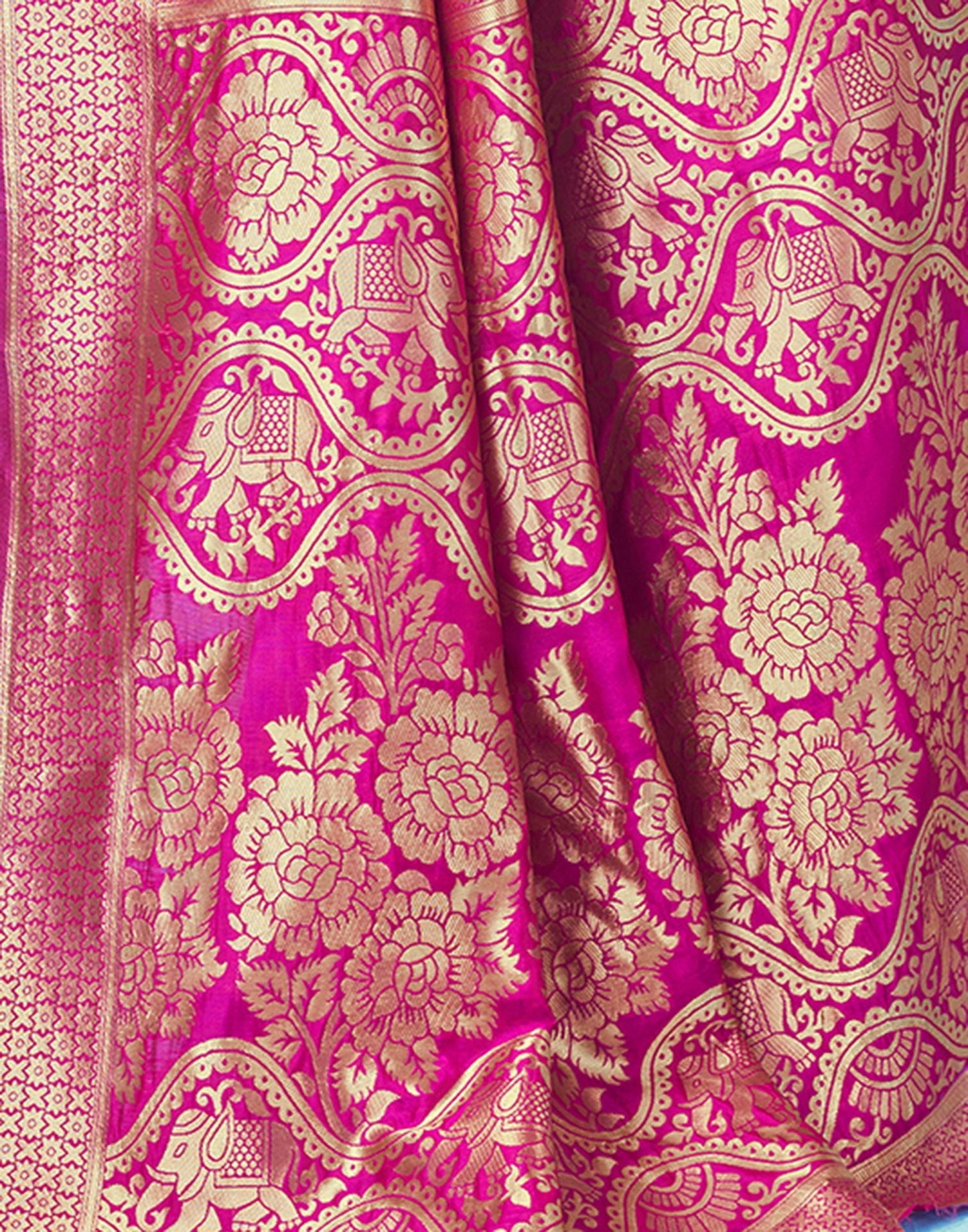 Rani Pink Jacquard Silk Saree
