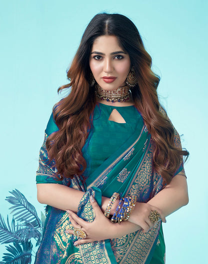 Rama Green Jacquard Silk Saree