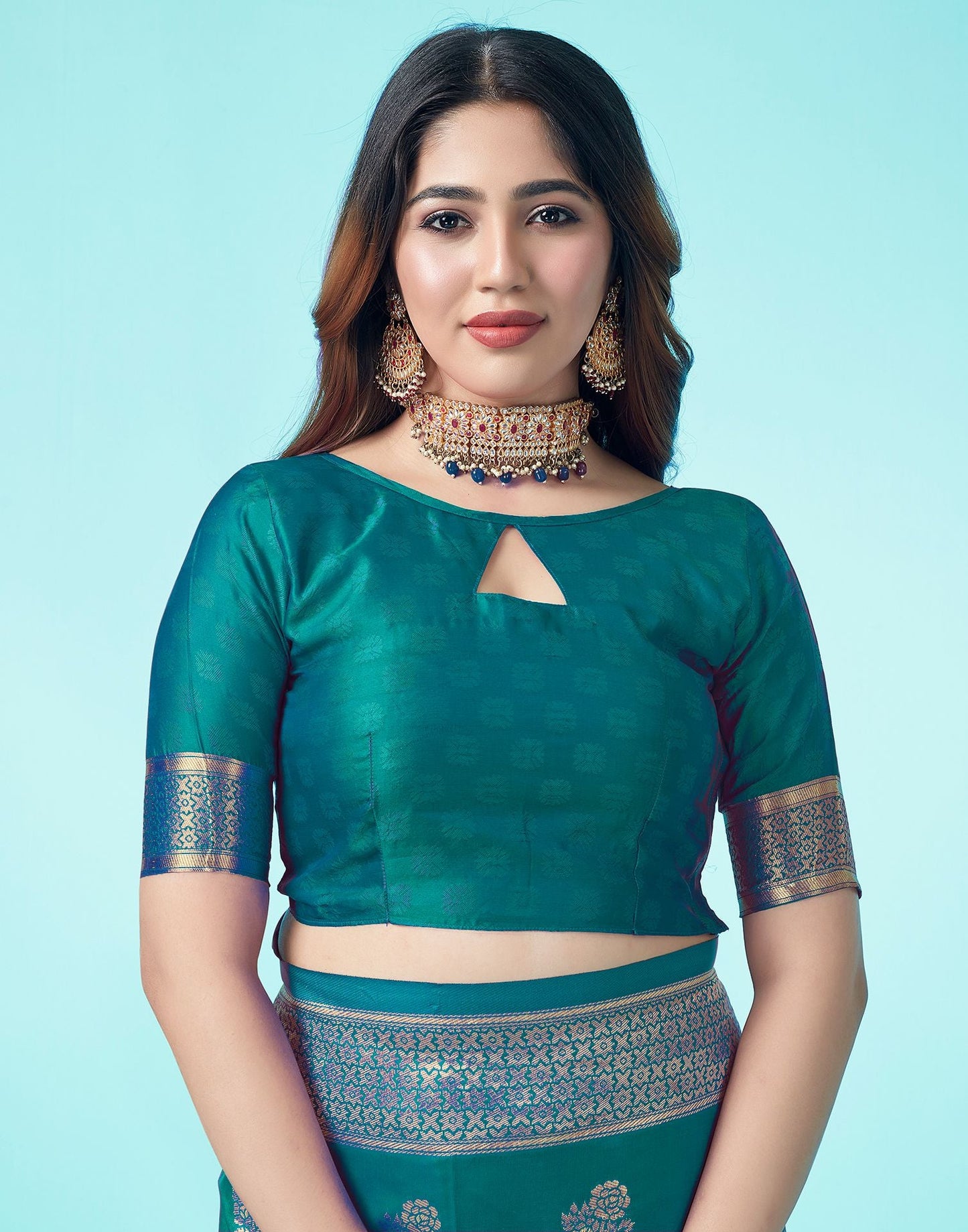 Rama Green Jacquard Silk Saree