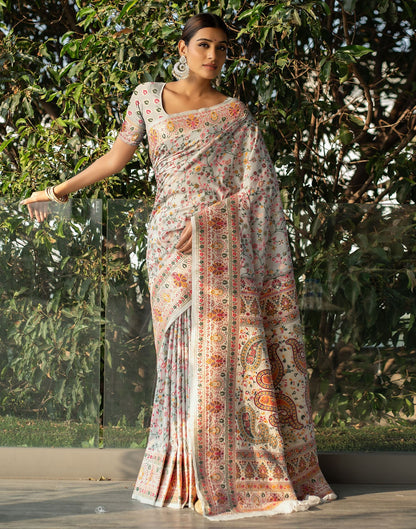 Light Cream Jacquard Cotton Saree