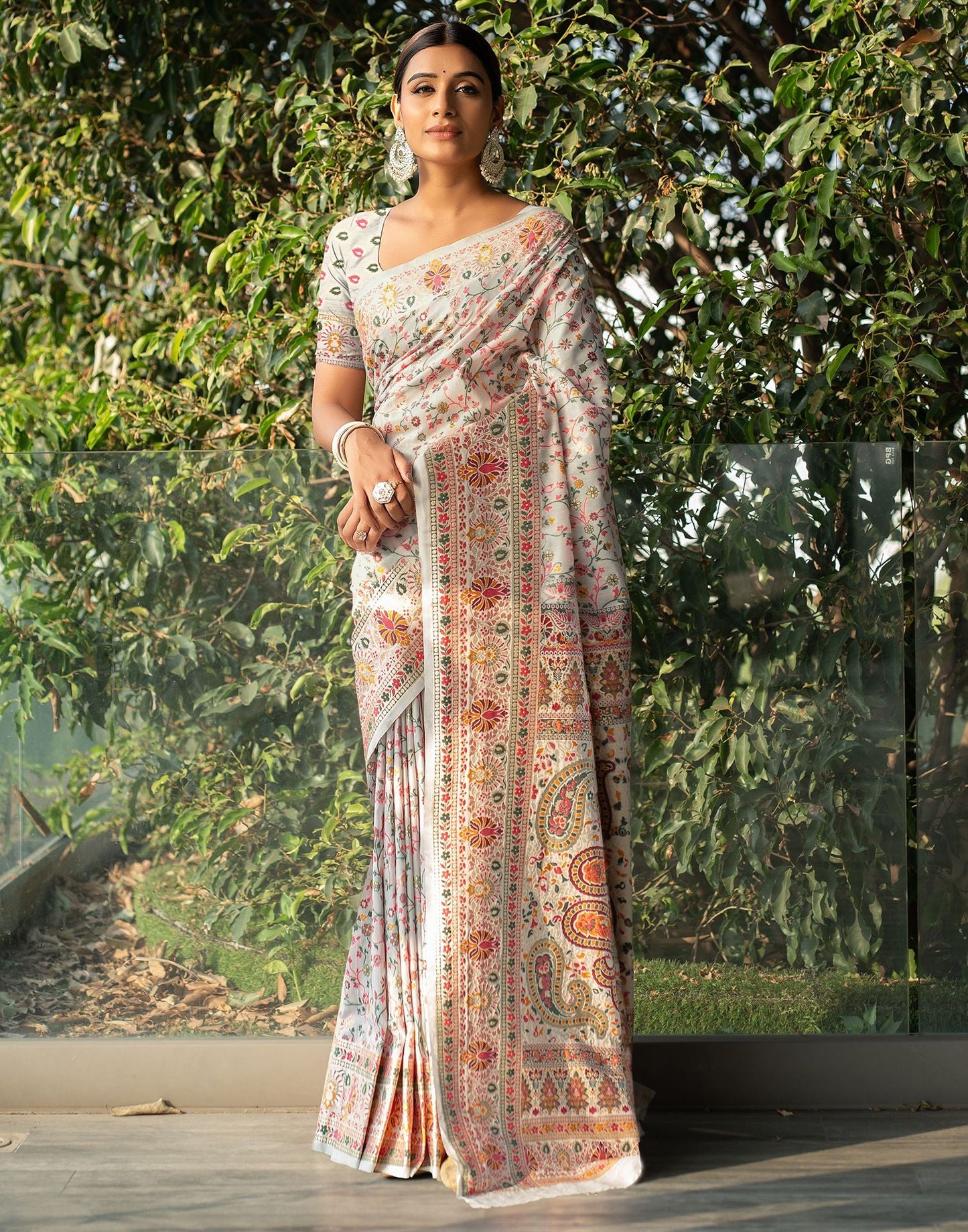 Light Cream Jacquard Cotton Saree