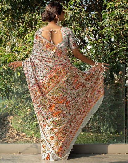 Light Cream Jacquard Cotton Saree