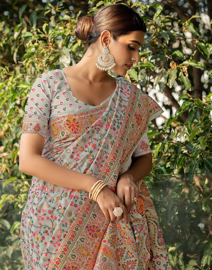 Light Cream Jacquard Cotton Saree