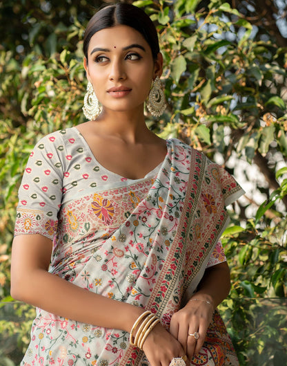 Light Cream Jacquard Cotton Saree