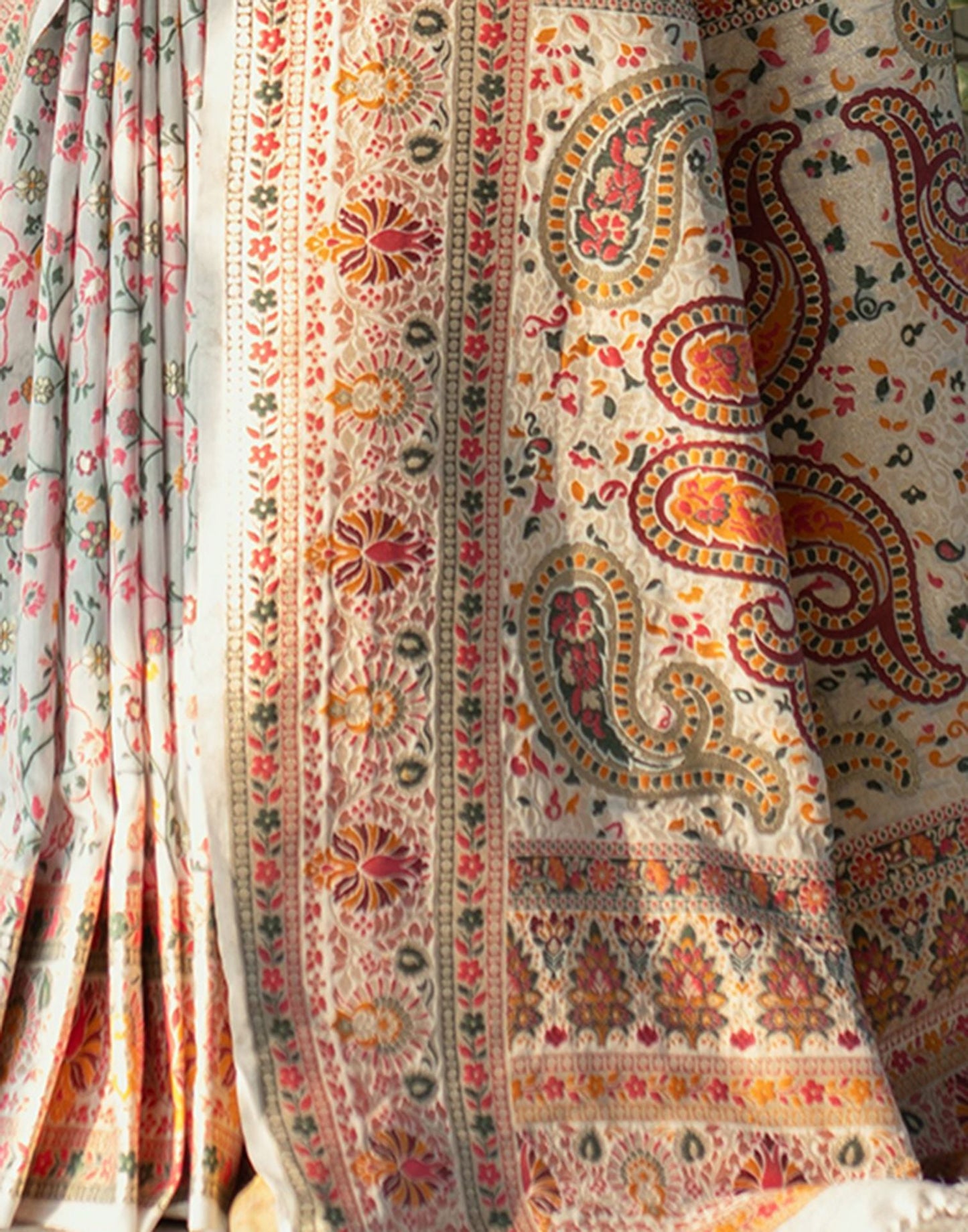 Light Cream Jacquard Cotton Saree