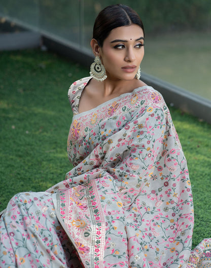 White Jacquard Cotton Saree