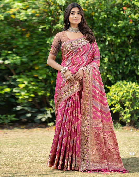 Pink Jacquard Organza Saree