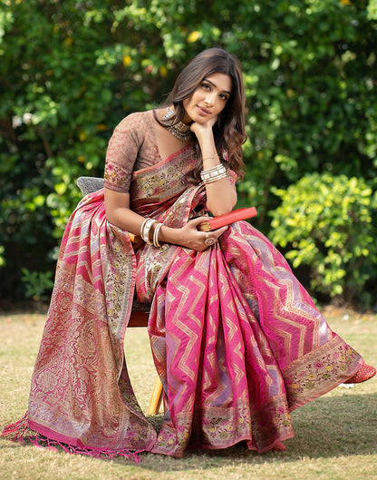 Pink Jacquard Organza Saree