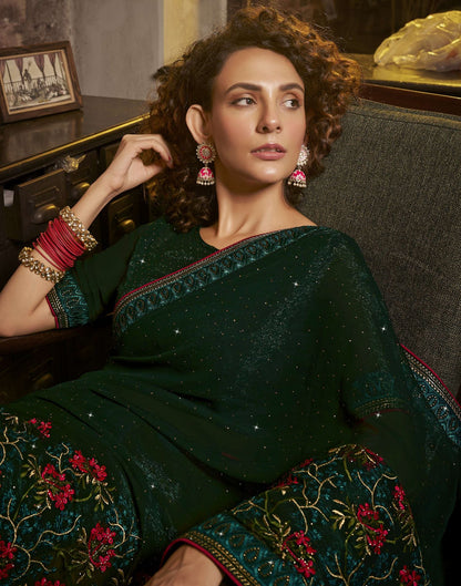 Dark Green Plain Chiffon Saree