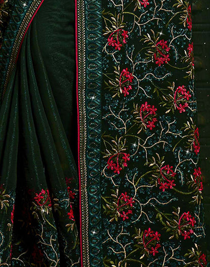 Dark Green Plain Chiffon Saree