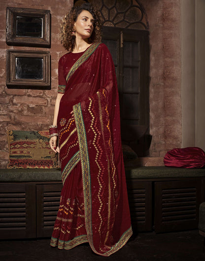 Maroon Plain Chiffon Saree