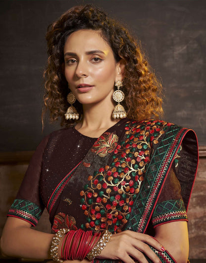 Mahendi Brown Plain Chiffon Saree